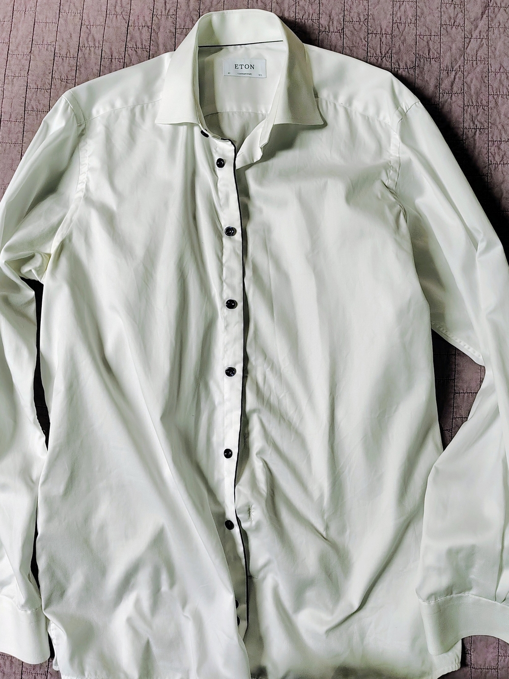 ​Eton Contemporary Fit Dress Shirt White Navy Piping Contrast Buttons 16.5 42